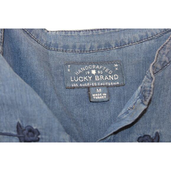 Lucky Brand Shirt Women's Size Medium Long Sleeve Chambray Colorblock Button Up - Picture 4 of 9